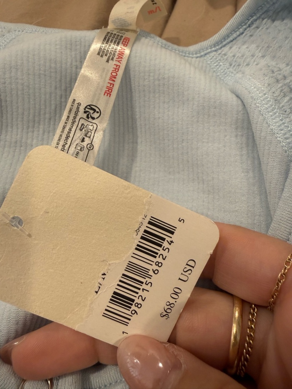 NWT Free People Light Blue Waffle Henley Crop Long-Sleeve Top - Picture 7 of 7